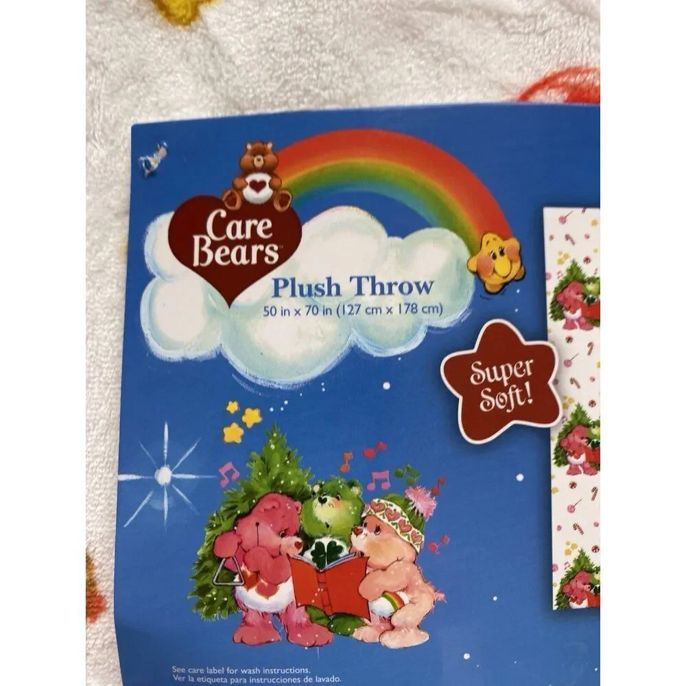 Care Bears Christmas Carols Holiday Tree Candy Cane Throw‎ Blanket 50” X 70” NEW